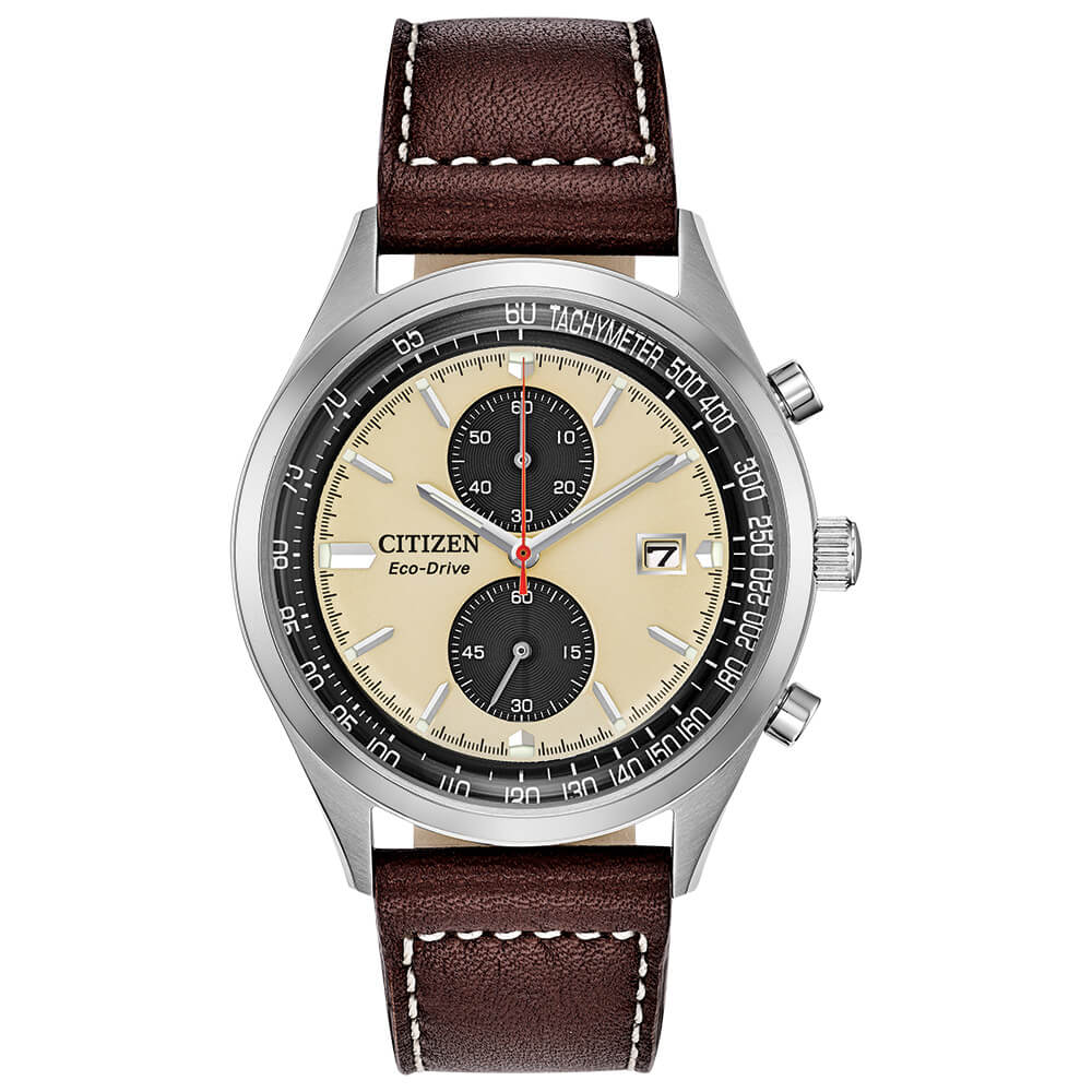 Citizen Chandler Watch with Brown Leather Strap and Champagne Dial